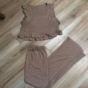 Brown Ruffle Tank and Pants Set